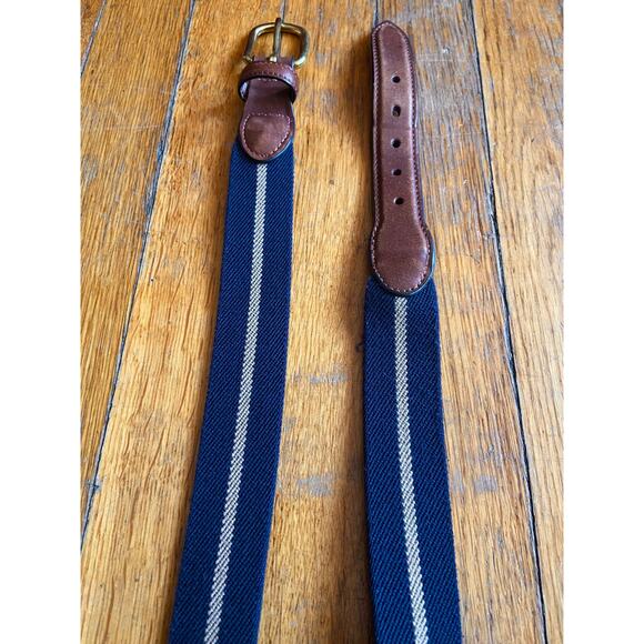 BARRONS-HUNTER Navy/Tan Stripe Stretch Belt w/Leather Tabs Mens sz 38 - Picture 4 of 12